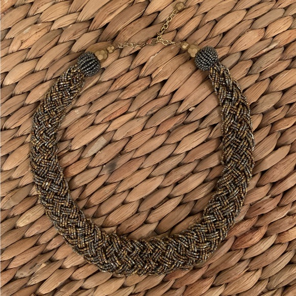 Braided Beaded Silver & Gold Toned Necklace - Picture 1 of 5